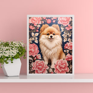 Cute Pommern Hund Rosa Blommigt Poster