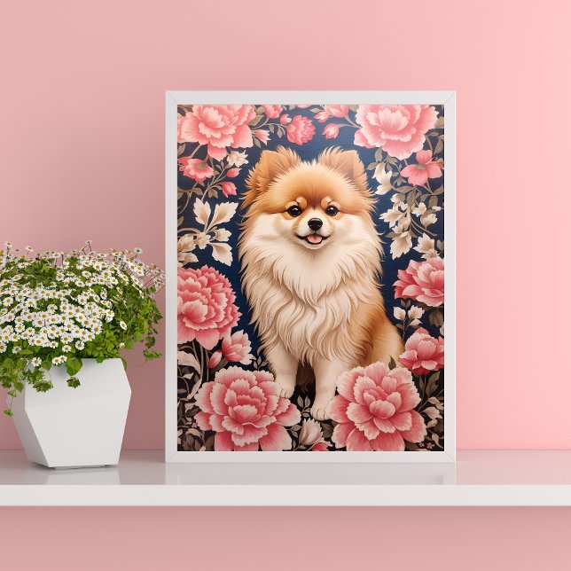 Cute Pommern Hund Rosa Blommigt Poster (Skapare uppladdad)