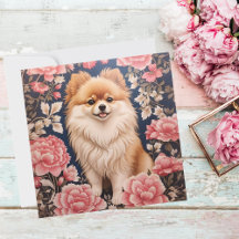 Cute Pommern Hund Rosa Blommigt Tack för ditt kort