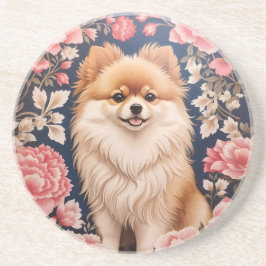 Cute Pommern Hund Rosa Blommigt Underlägg