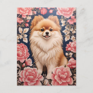 Cute Pommern Hund Rosa Blommigt Vykort