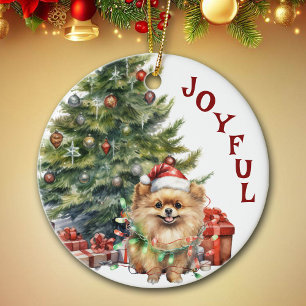 Cute Pommern-Hund som förstörts i julklapp Ljus Julgransprydnad Keramik
