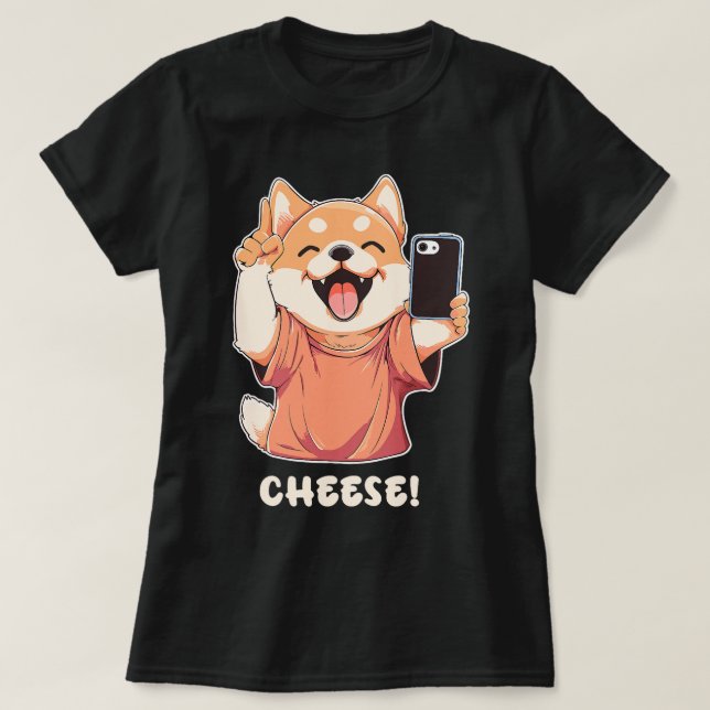 Cute Pommern Hund tar en fotoost T Shirt (Design framsida)