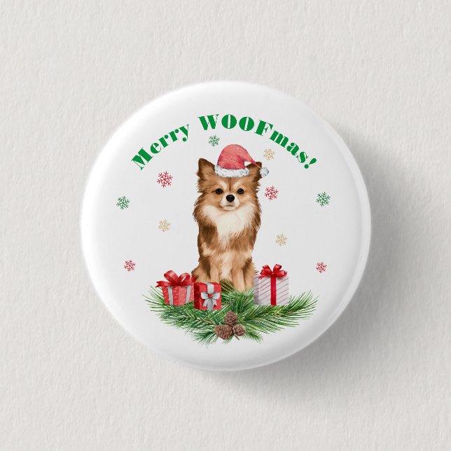 Cute Pommern i Santa Hat - Merry WOOFmas! Knapp (Framsida)