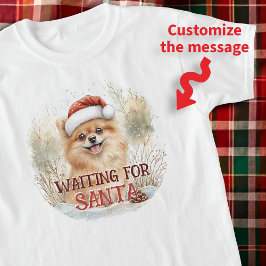 Cute Pommern Puppy väntar på Santa Watercolor T Shirt
