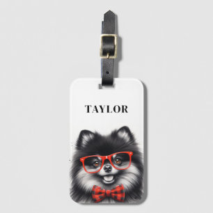 Cute Pommern Red Nerd Glasses Bagagebricka
