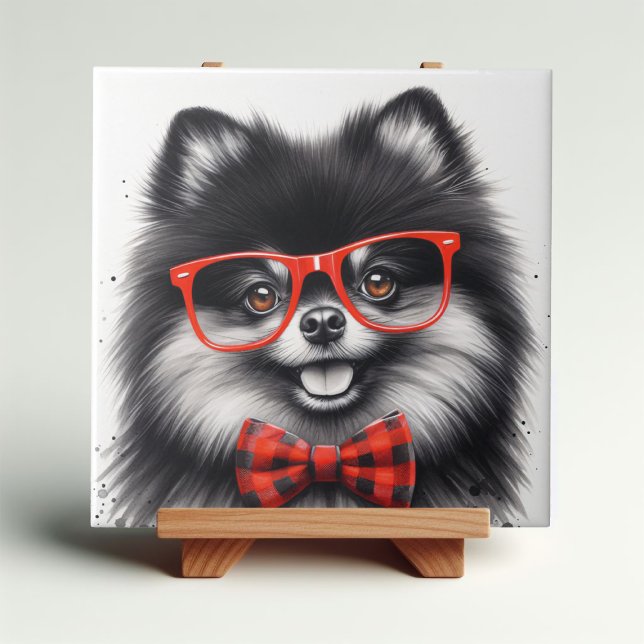 Cute Pommern Red Nerd Glasses Kakelplatta (Skapare uppladdad)