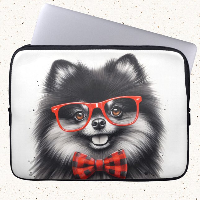 Cute Pommern Red Nerd Glasses Laptop Fodral (Skapare uppladdad)