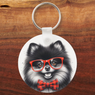 Cute Pommern Red Nerd Glasses Nyckelring