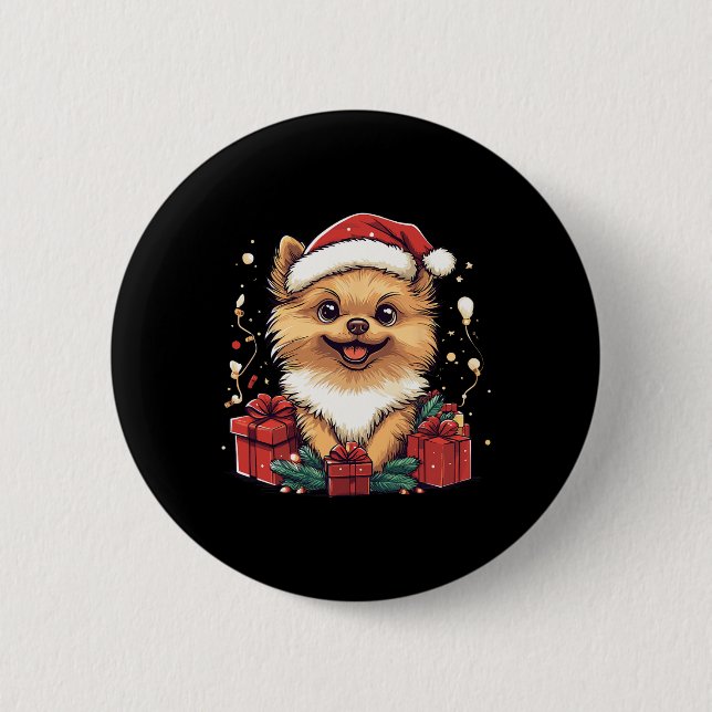 Cute Pommern Santa Hat Funny jul Pom Julafton Knapp (Framsida)