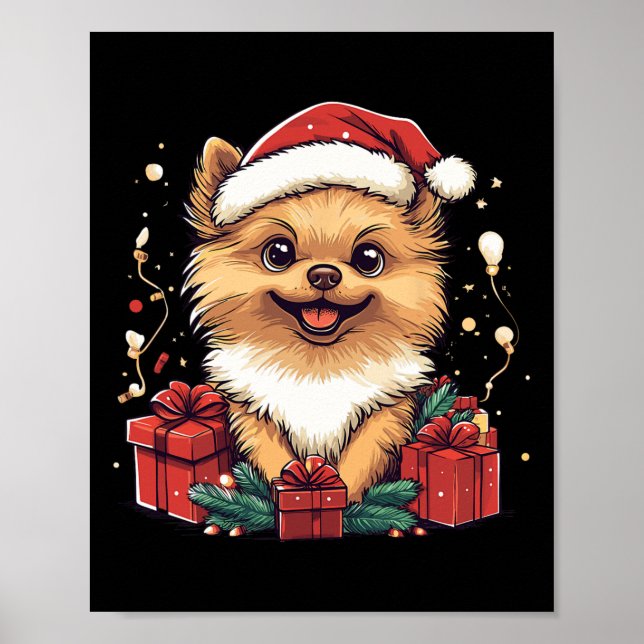 Cute Pommern Santa Hat Funny jul Pom Julafton Poster (Framsidan)