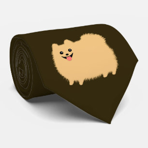 Cute Pommern Tecknad hund på Chocolate Färg Slips