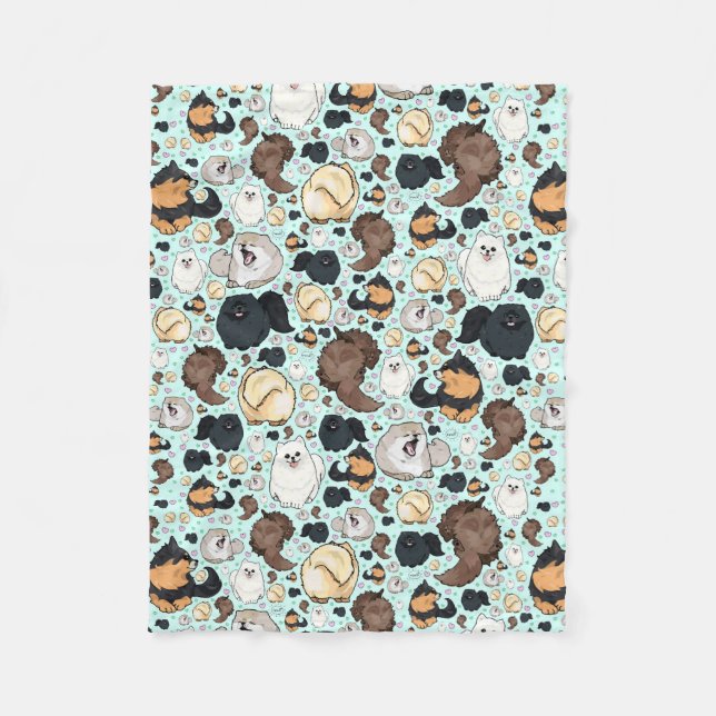 Cute Pommern Throw Blanket, Small Fleecefilt (Framsidan)