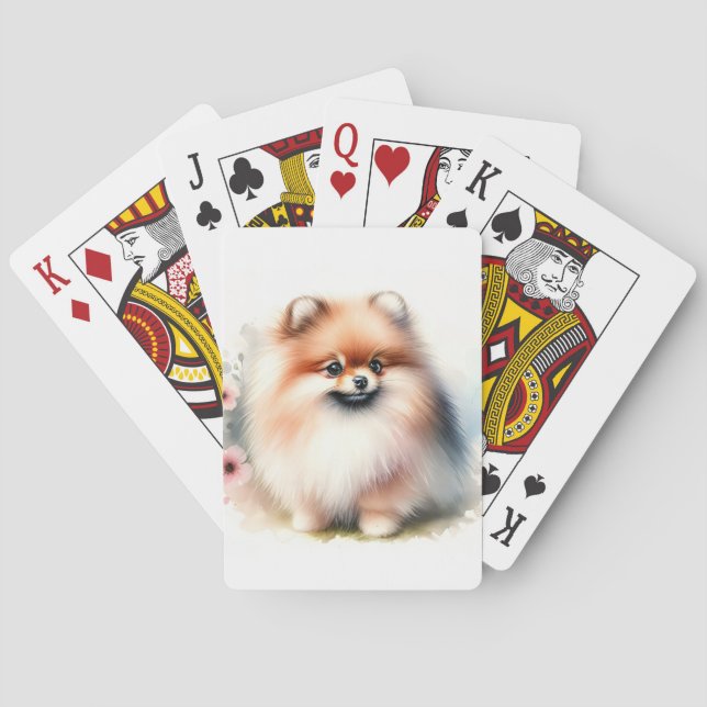 Cute Pommernas vattenfärgillustration Casinokort (Baksidan)