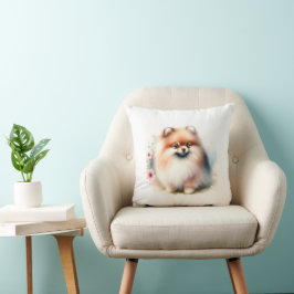 Cute Pommernas vattenfärgillustration Kudde