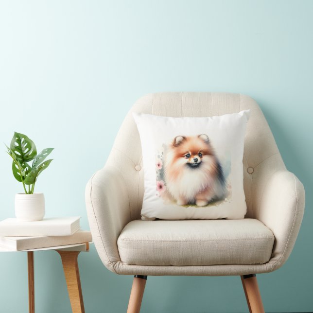 Cute Pommernas vattenfärgillustration Kudde (Stol)