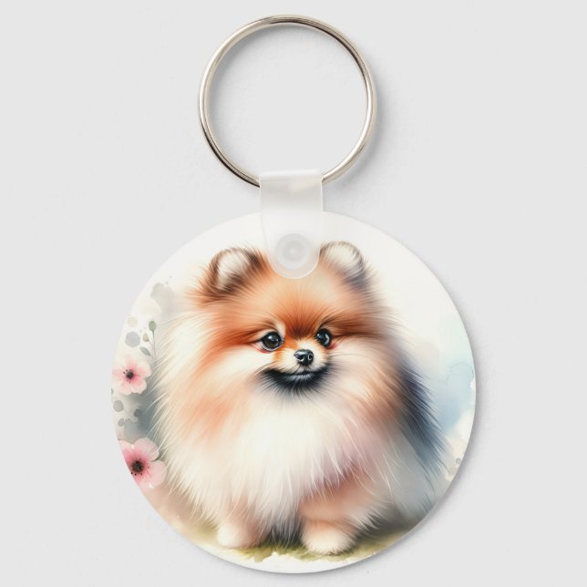 Cute Pommernas vattenfärgillustration Nyckelring (Framsida)