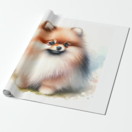 Cute Pommernas vattenfärgillustration Presentpapper