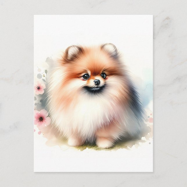 Cute Pommernas vattenfärgillustration Vykort (Framsida)