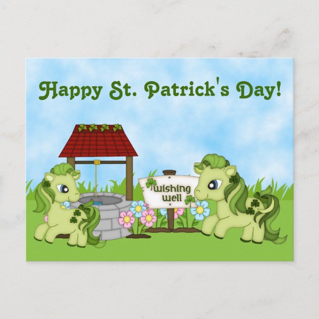 Cute Ponies Lycklig St. Patrick Day Horse Vykort (Framsida)