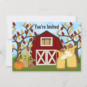 Cute Ponies och Barn Autumn Horse Baby Shower Inbjudningar