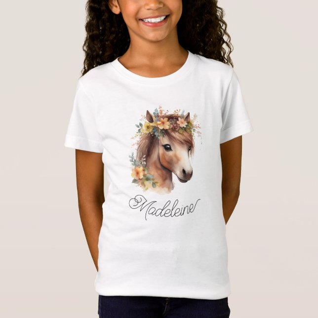 Cute Pony Anpassningsbar Script Namn Horse Equestr T Shirt (Framsida)