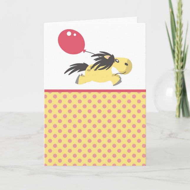 Cute Pony & Balloon Hälsning Card Kort (Framsida)