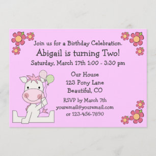 Cute Pony Birthday-inbjudan för flickor Inbjudningar