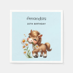 Cute Pony Eating Daisy Party Pappersservett