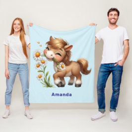 Cute Pony Eating Daisys Fleecefilt