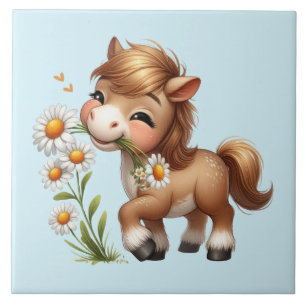 Cute Pony Eating Daisys Kakelplatta