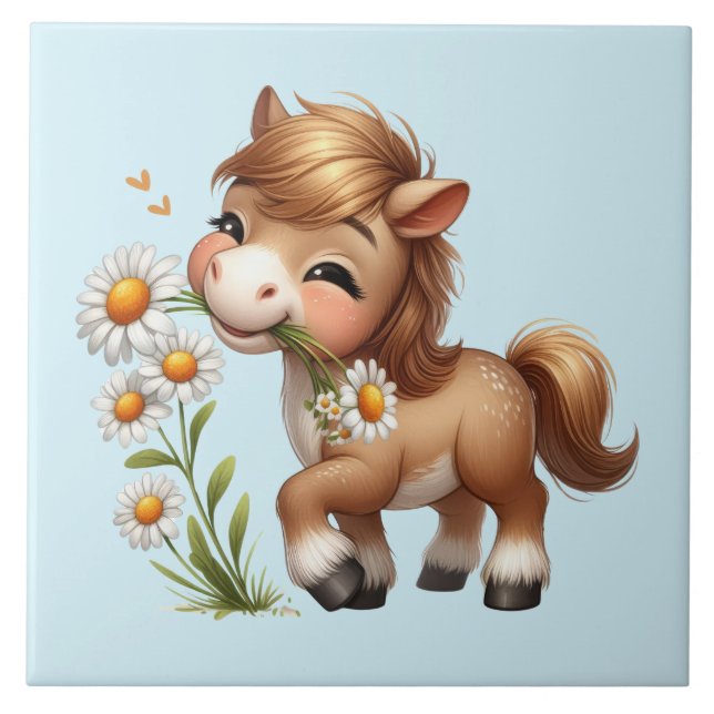 Cute Pony Eating Daisys Kakelplatta (Framsidan)