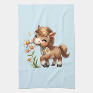Cute Pony Eating Daisys Kökshandduk