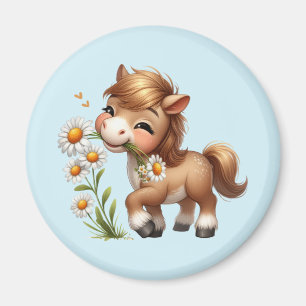 Cute Pony Eating Daisys Magnet