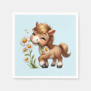 Cute Pony Eating Daisys Pappersservett