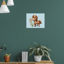 Cute Pony Eating Daisys Poster