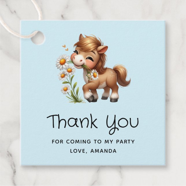 Cute Pony Eating Daisys Tack Gåvor Etiketter (Framsida)