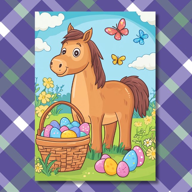 Cute Pony Egg Hunt - Horse Påsk Helgkort (Front - Cute Pony Egg Hunt - Horse Easter Holiday Card)