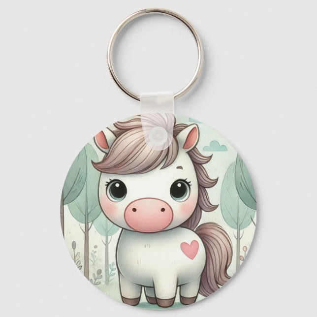 Cute Pony i en Whimsical Forest Keychain Nyckelring (Framsida)