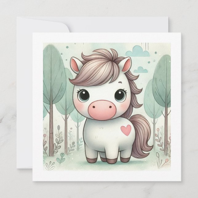 Cute Pony i Whimsical Forest Greeting Card (Framsida)