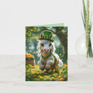 Cute Pony med grönt hat, bridle och Flowers Helgkort