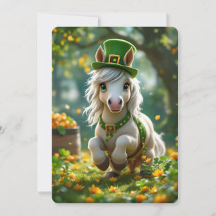 Cute Pony med grönt hat, bridle och Flowers Julkort