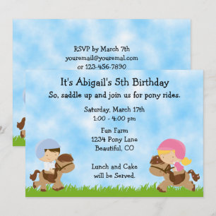 Cute Pony Party Girls och Boys Horse Birthday Inbjudningar