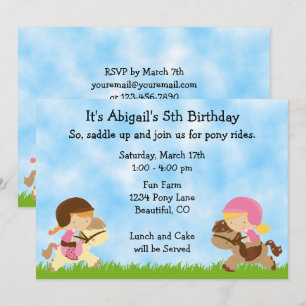 Cute Pony Party Girls Riding Horses Birthday Inbjudningar