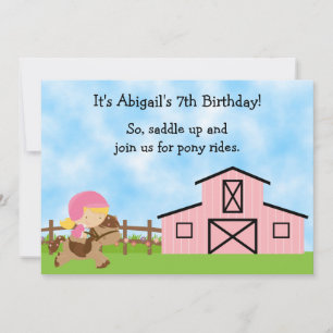 Cute Pony Rides Birthday Call for Girls Inbjudningar