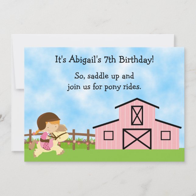 Cute Pony Rides Birthday Call for Girls Inbjudningar (Framsida)