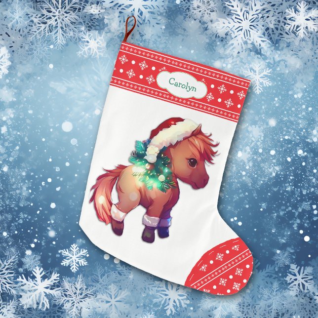 Cute Pony Snowflake Red Gräns Kids Stor Julstrumpa (Skapare uppladdad)