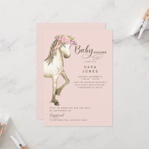 Cute Pony Watercolor Rosa Baby Shower II Inbjudningar