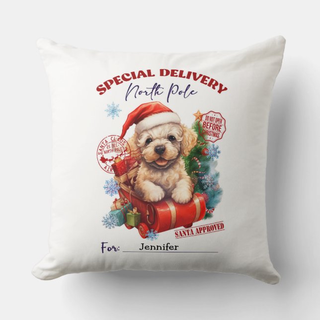 Cute Poodle Christmas Throw Pillow Kudde (Framsida)