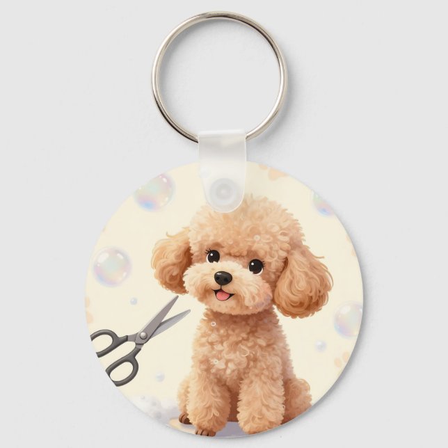 Cute Poodle Grooming Bubbles Scissors  Nyckelring (Framsida)